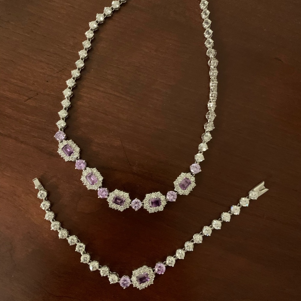 Diamond purple crystal necklace + bracelet